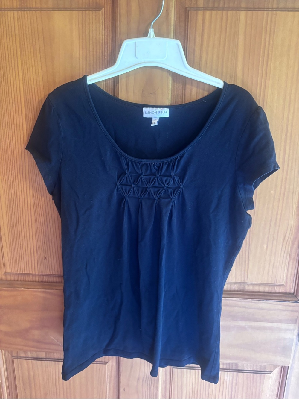 Fashion Bug Black Short-Sleeve Scoop Neck Top with Smocked Front
